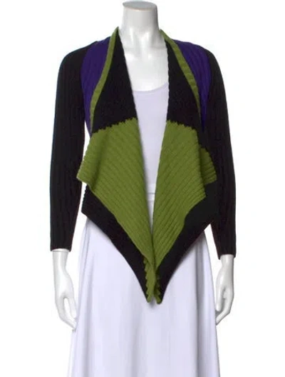 Pre-owned Alberto Makali Colorblock Pattern Open Front Sweater In Black