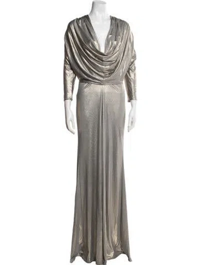 Pre-owned Alberto Makali Cowl Neck Long Dress In Grey/metallic