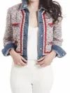 Alberto Makali Denim And Tweed Jacket In Blue And White In Multi