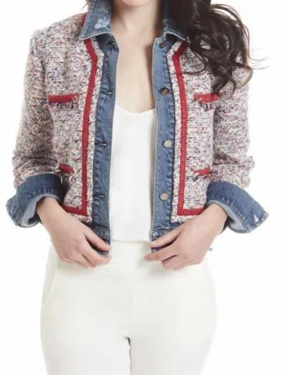 Alberto Makali Denim And Tweed Jacket In Blue And White In Multi