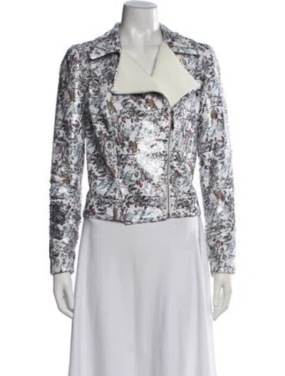 Pre-owned Alberto Makali Floral Print Biker Jacket In Neutrals