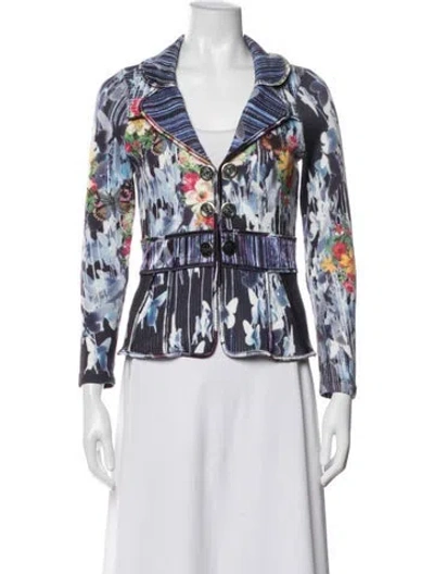 Pre-owned Alberto Makali Floral Print Blazer In Blue