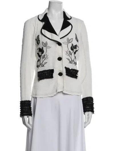 Pre-owned Alberto Makali Floral Print Blazer In White