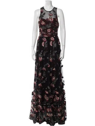 Pre-owned Alberto Makali Floral Print Long Dress In Black
