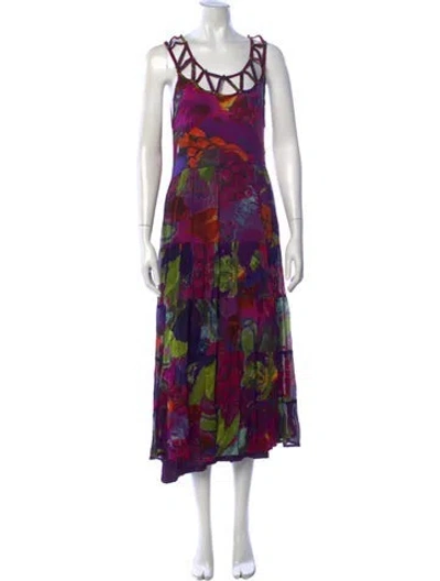 Pre-owned Alberto Makali Floral Print Long Dress In Purple