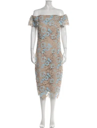 Pre-owned Alberto Makali Floral Print Midi Length Dress W/ Tags In Neutrals