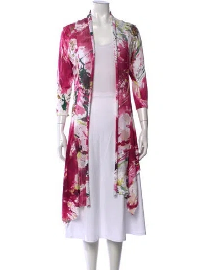Pre-owned Alberto Makali Floral Print Open Front Sweater In Pink