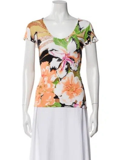 Pre-owned Alberto Makali Floral Print Scoop Neck Sweater In Pink