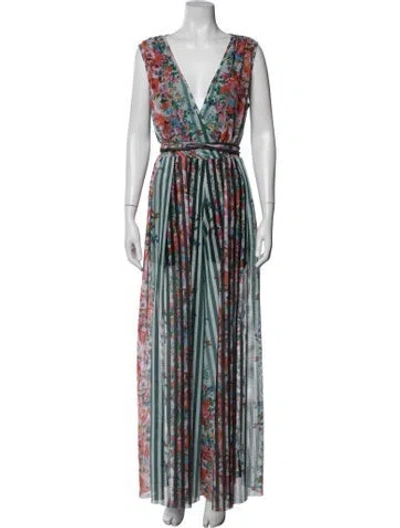 Pre-owned Alberto Makali Floral Print V-neck Jumpsuit In Green