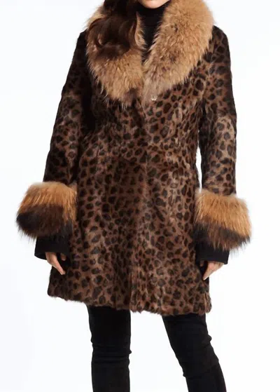Alberto Makali Fur Coat With Fox Trim In Animal Print In Brown