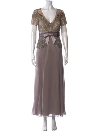 Pre-owned Alberto Makali Graphic Print Long Dress In Grey/neutrals