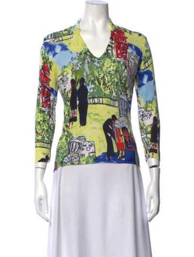 Pre-owned Alberto Makali Graphic Print V-neck Sweater In Multicolor