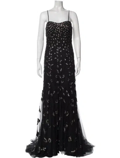 Pre-owned Alberto Makali Lace Pattern Long Dress In Black