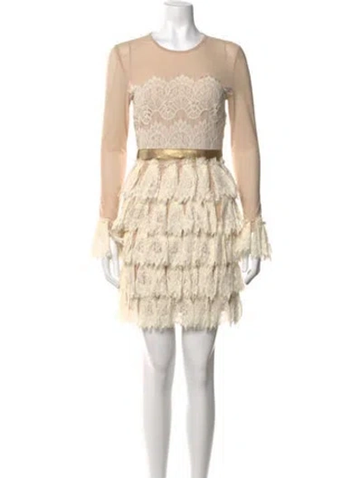 Pre-owned Alberto Makali Lace Pattern Mini Dress In Neutrals