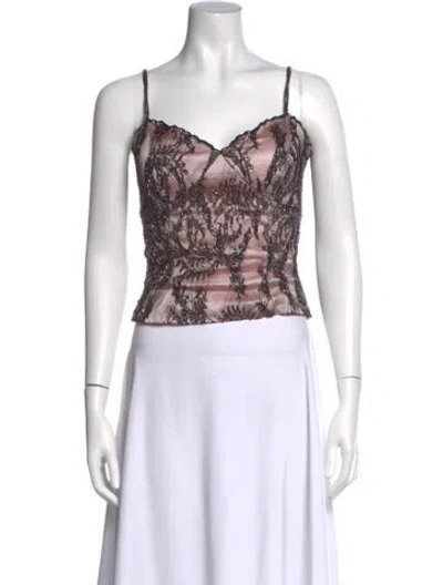 Pre-owned Alberto Makali Lace Pattern V-neck Top In White