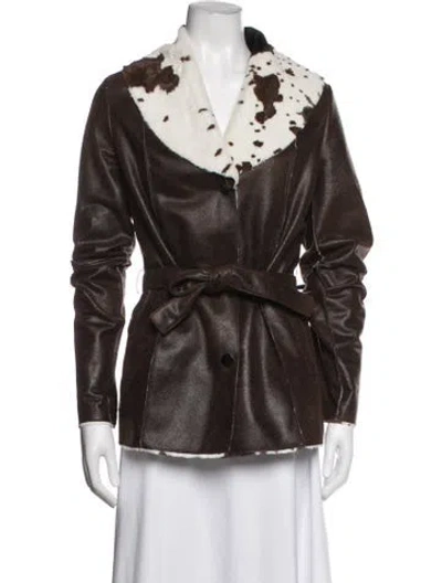 Pre-owned Alberto Makali Leather Animal Print Coat In Brown