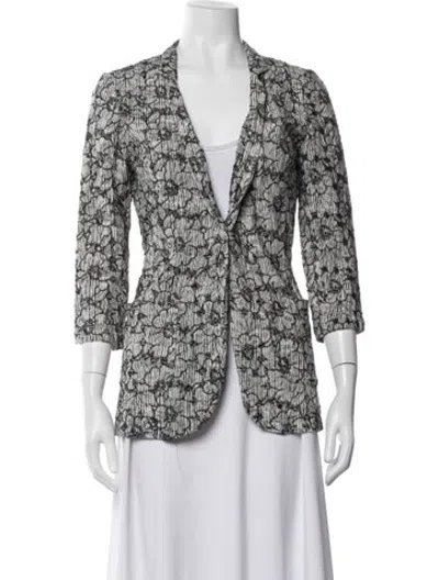 Pre-owned Alberto Makali Linen Floral Print Blazer In Black