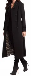 Alberto Makali Long Black Coat With Animal Print Lining In Black