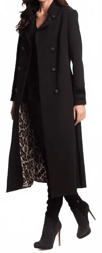 Alberto Makali Long Black Coat With Animal Print Lining