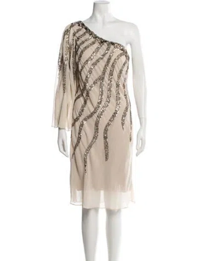 Pre-owned Alberto Makali One-shoulder Mini Dress In Neutral