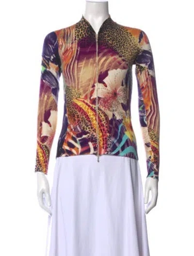 Pre-owned Alberto Makali Patterned Mock Neck Sweater In Purple