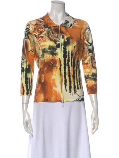 Pre-owned Alberto Makali Printed Crew Neck Sweater In Yellow