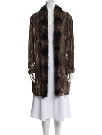Pre-owned Alberto Makali Printed Faux Fur Jacket In Brown