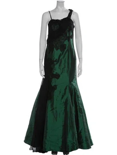 Pre-owned Alberto Makali Printed Long Dress In Black/green