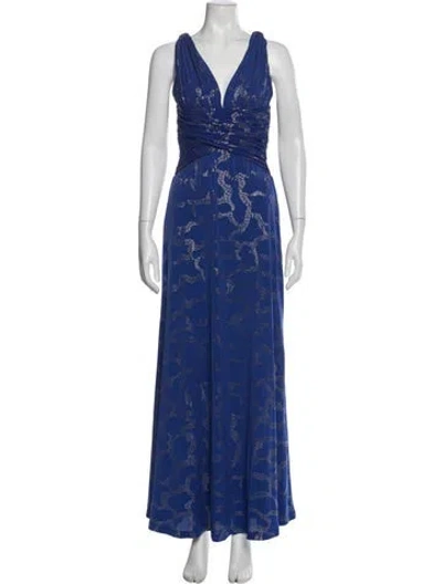 Pre-owned Alberto Makali Printed Long Dress In Blue