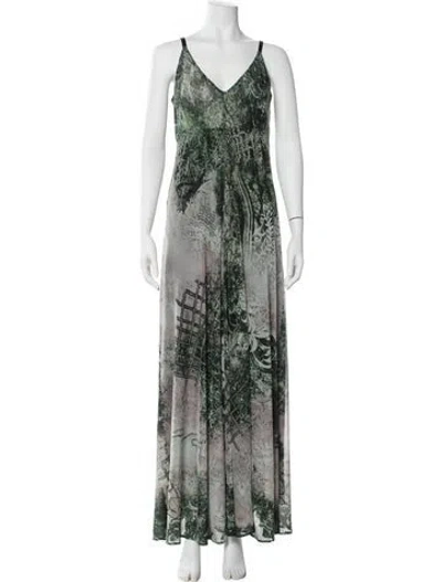 Pre-owned Alberto Makali Printed Long Dress In Green