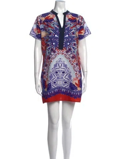 Pre-owned Alberto Makali Printed Mini Dress In Blue