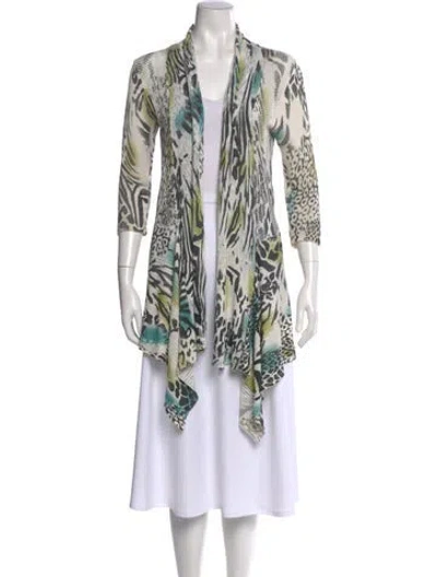 Pre-owned Alberto Makali Printed Open Front Sweater In Green