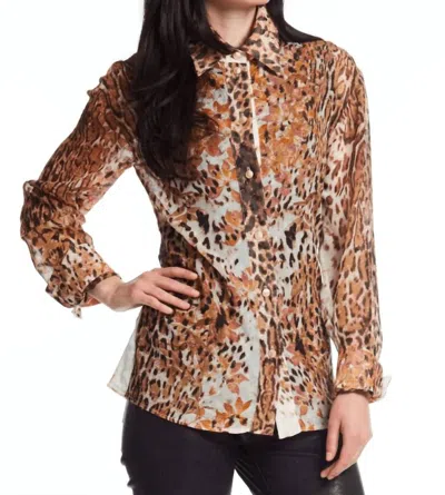 Alberto Makali Rust Button Down Shirt Top In Animal Print In Neutral