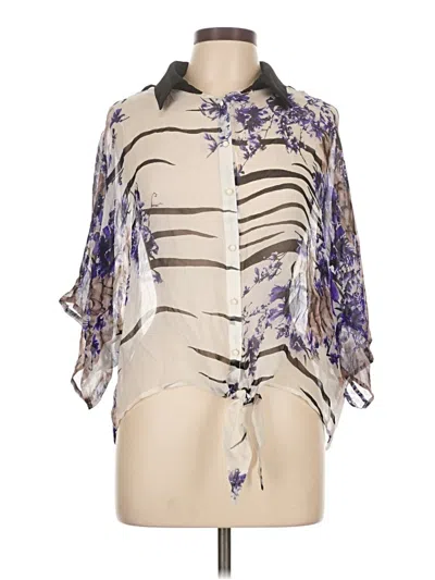 Pre-owned Alberto Makali Short Sleeve Silk Top Purple Tie Neck Tops