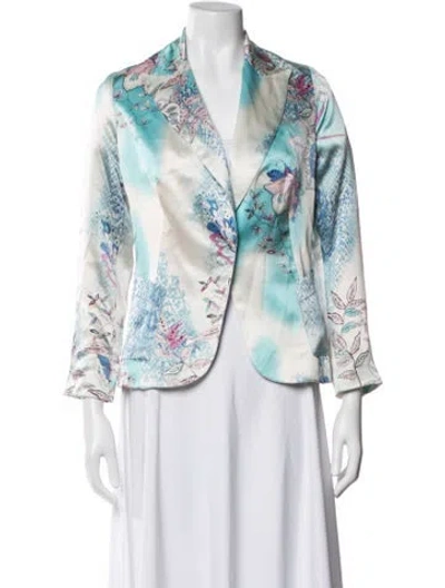 Pre-owned Alberto Makali Silk Floral Print Jacket In Blue
