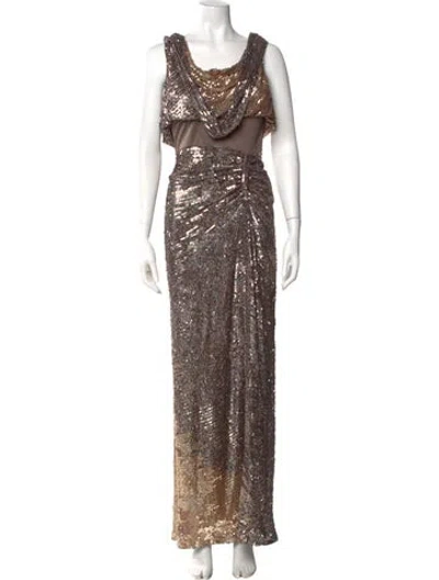 Pre-owned Alberto Makali Silk Long Dress In Brown