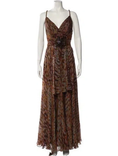 Pre-owned Alberto Makali Silk Long Dress In Brown