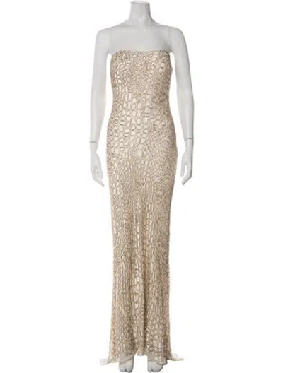 Pre-owned Alberto Makali Silk Long Dress In Gold