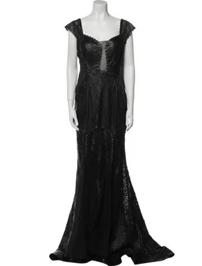 Pre-owned Alberto Makali Square Neckline Long Dress In Black