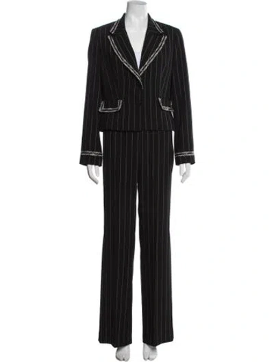Pre-owned Alberto Makali Striped Embroidered Accent Pant Set In Black