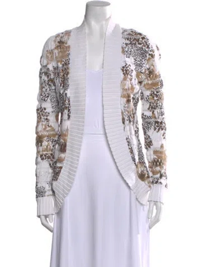 Pre-owned Alberto Makali Striped Open Front Sweater In White