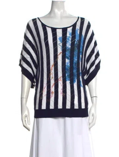 Pre-owned Alberto Makali Striped Scoop Neck Sweater In Blue