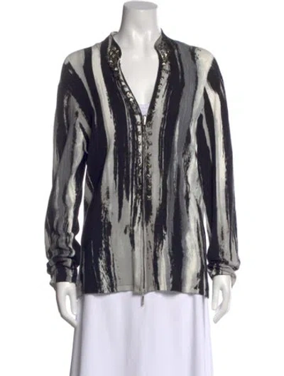 Pre-owned Alberto Makali Striped V-neck Sweater In Black