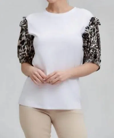 Alberto Makali Tee With Animal Print Sleeves In White