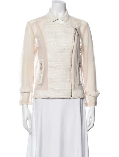 Pre-owned Alberto Makali Tweed Pattern Biker Jacket In Neutral