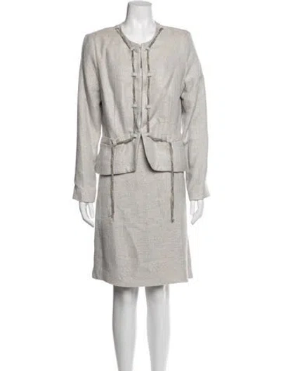 Pre-owned Alberto Makali Tweed Pattern Chain-link Accents Skirt Suit In Grey