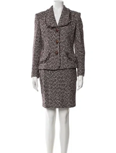 Pre-owned Alberto Makali Tweed Pattern Glitter Accents Skirt Suit In Multi