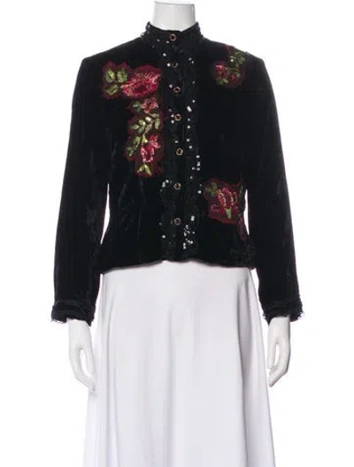 Pre-owned Alberto Makali Vintage Floral Print Evening Jacket In Black