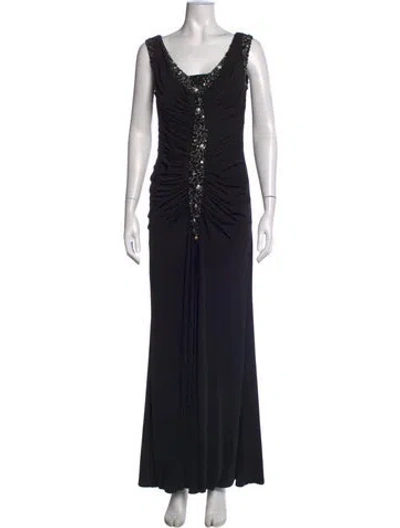 Pre-owned Alberto Makali V-neck Long Dress In Black