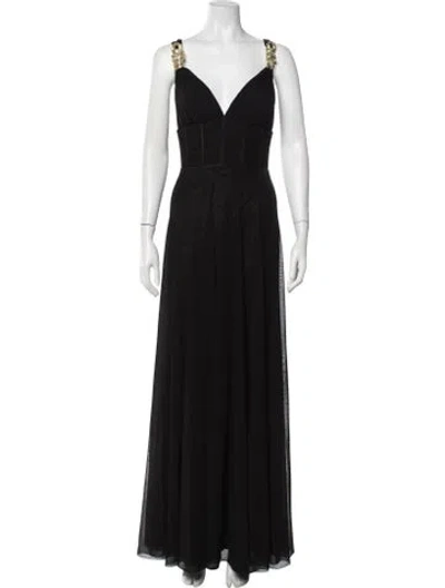 Pre-owned Alberto Makali V-neck Long Dress In Black